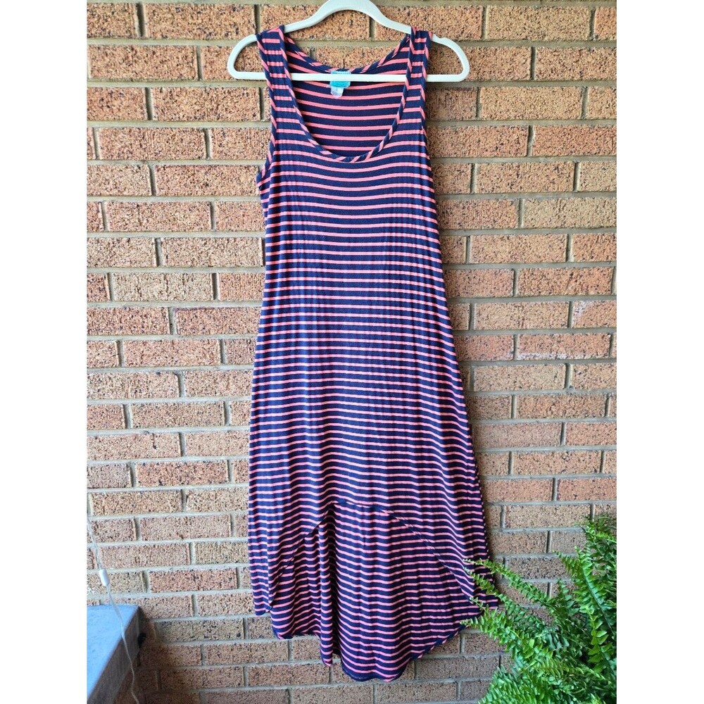 Enough About Me Striped High-Low Tank Dress Navy Blue Coral m